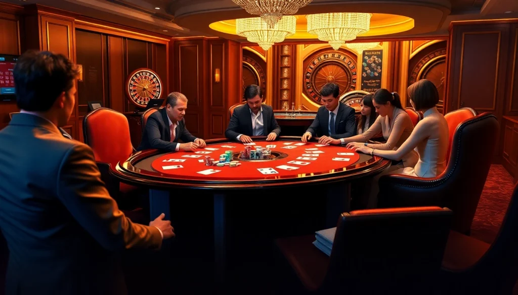 Experience thrilling gameplay at nhà cái LUCK8 with vibrant casino tables, cards, and poker chips.