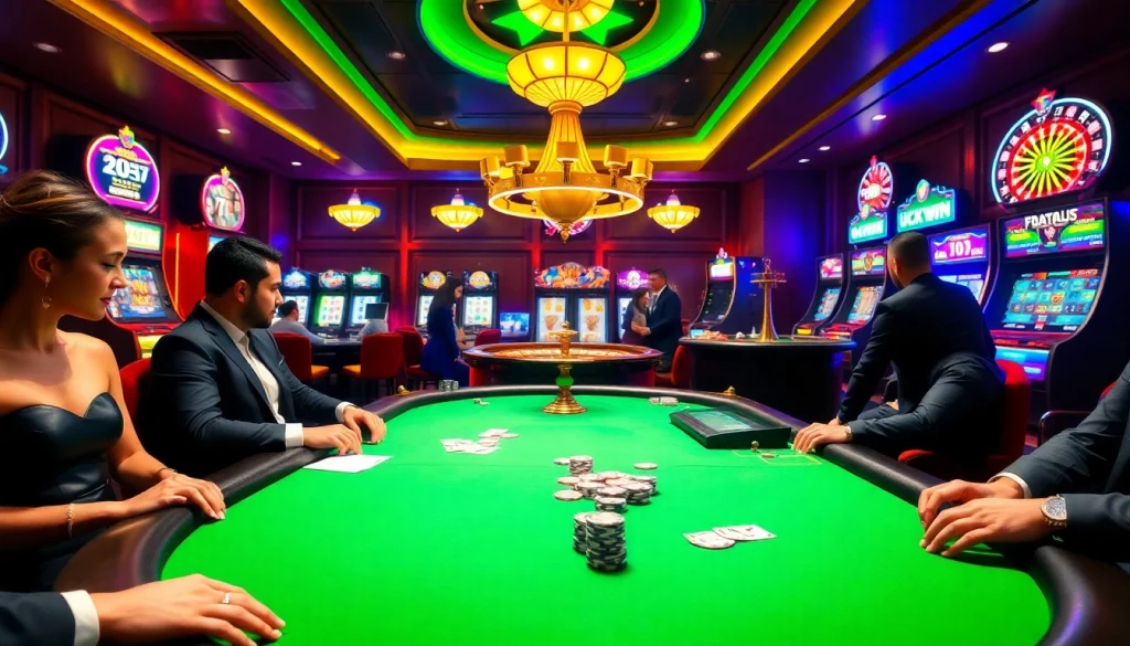 Experience high-stakes action at Luckywin's vibrant casino with players and exciting games.