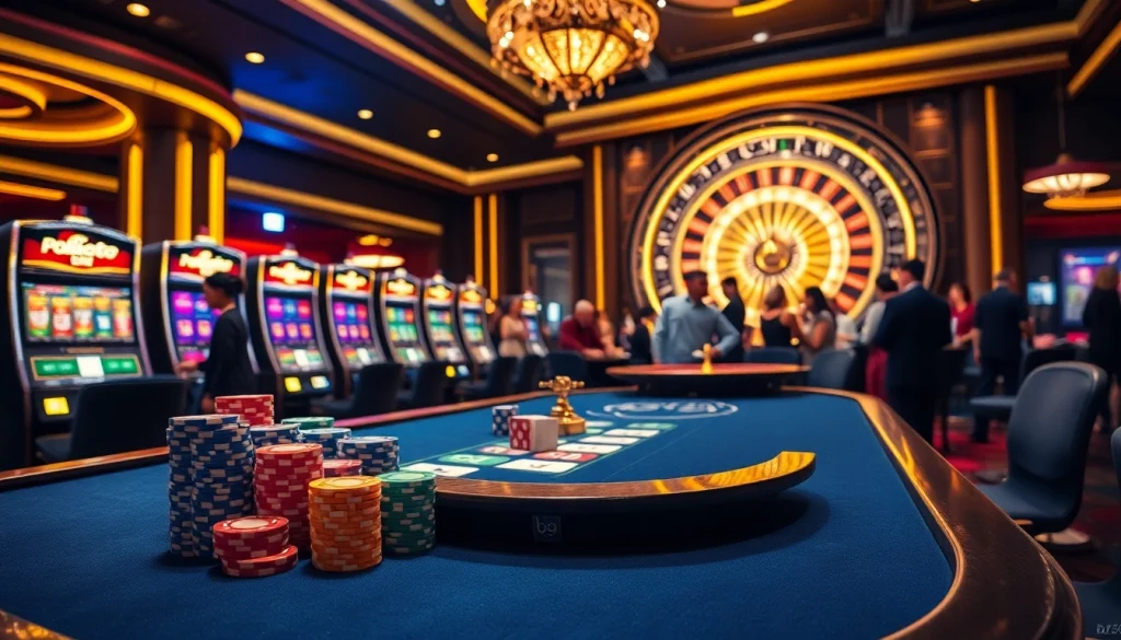 Exciting gaming action at b29 casino with vibrant poker table and roulette wheel.