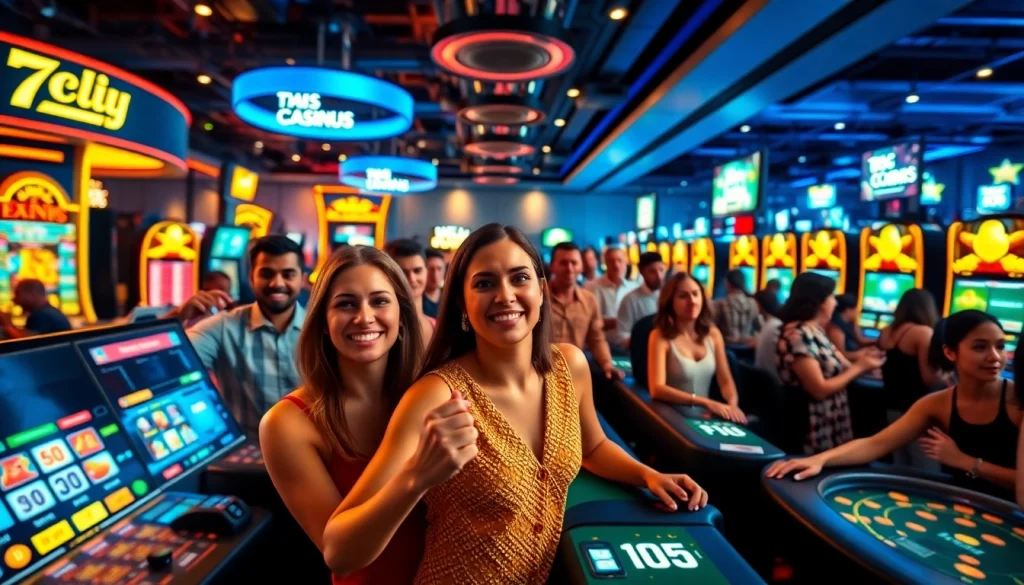 Engaged players exploring the online gaming platform 789club in a lively casino environment.