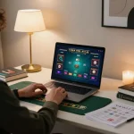 Engaging live dealer blackjack on https://tg88.golf/ from a stylish home office setup