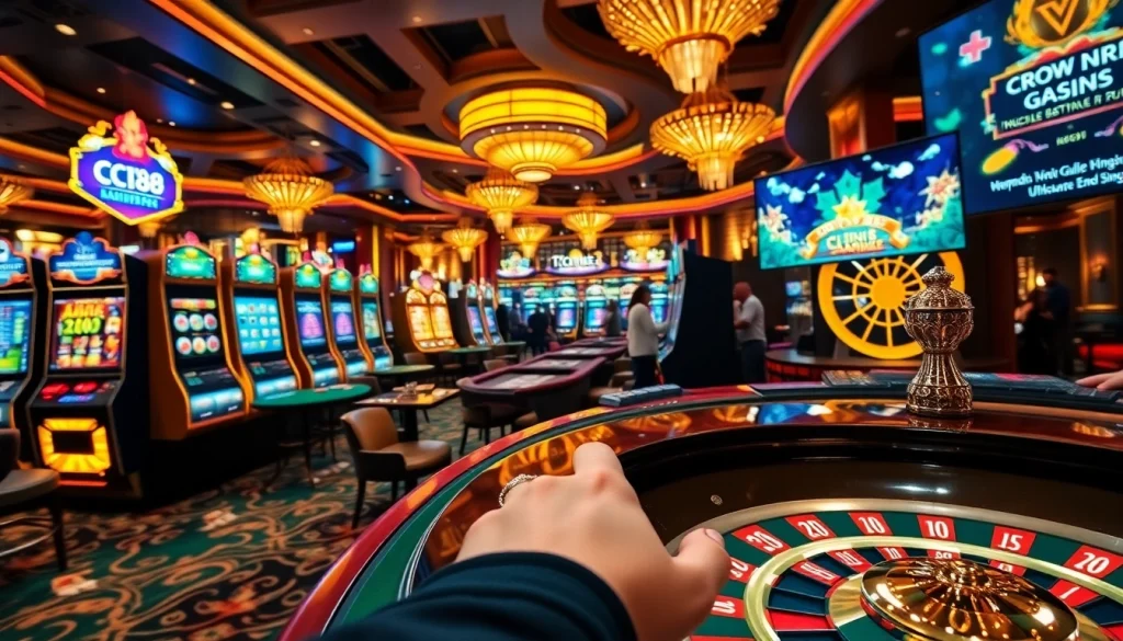 Exciting casino gaming action at https://c168game.com/ with vibrant slot machines and poker tables.