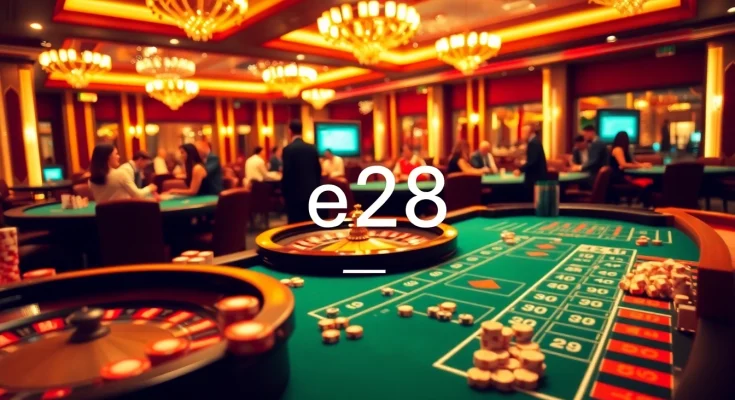 Experience thrilling gaming at e28 with vibrant casino tables and enthusiastic players.