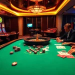 Exciting gameplay at RR88 featuring poker chips and colorful slot machines, capturing the thrill of online gambling.