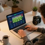 Experience keonhacai online betting excitement with a person engaged at their laptop, showcasing live odds.