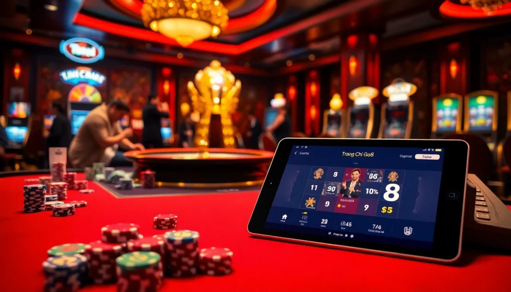 Experience the excitement of Trang Chủ Go8 with vibrant casino gaming tables and machines.