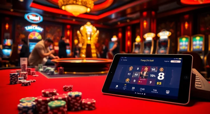 Experience the excitement of Trang Chủ Go8 with vibrant casino gaming tables and machines.