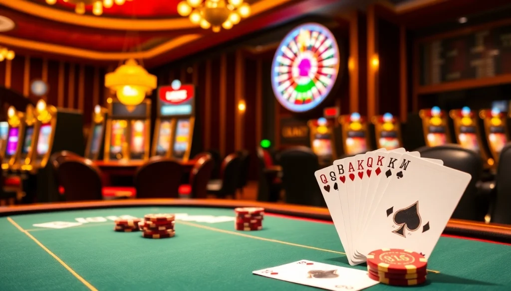 Experience high-stakes gaming at u888 with poker chips and cards in an elegant casino setting.