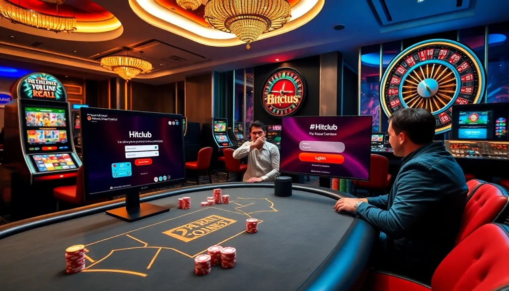 Hitclub đăng nhập: Players engaging in exciting casino games at an online gambling portal.
