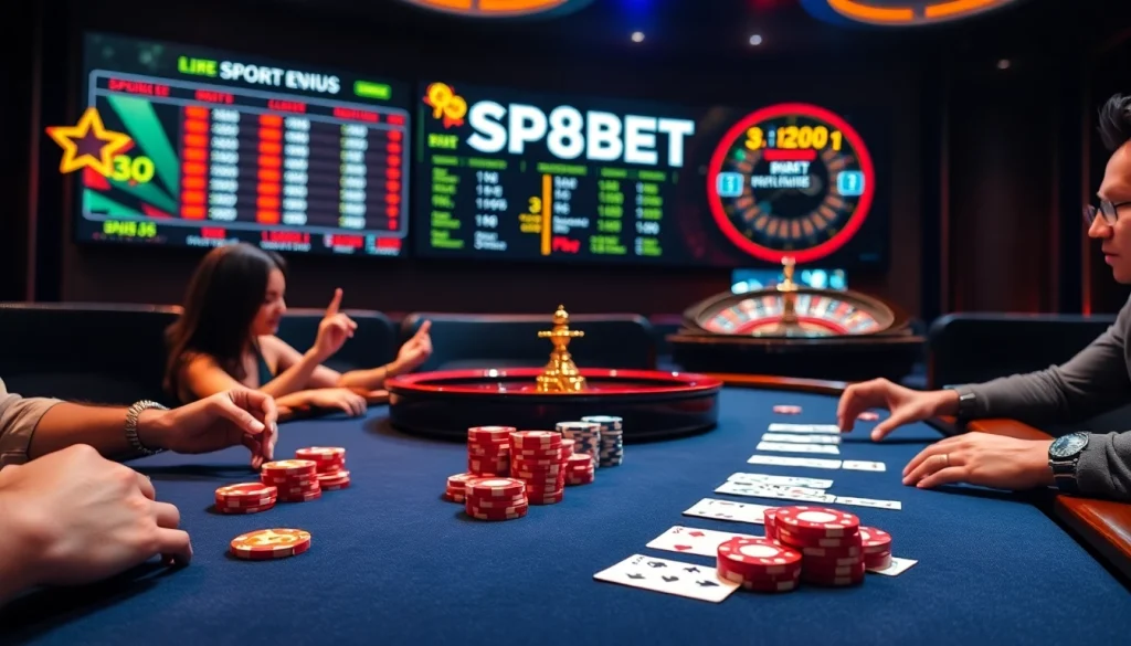 Experience the excitement of betting at SP8BET with vibrant casino visuals and engaging gameplay elements.