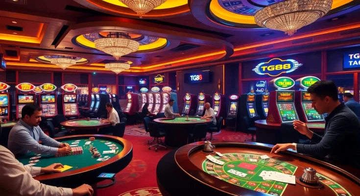 Experience the excitement of tg88 casino with vibrant gameplay at poker and roulette tables.