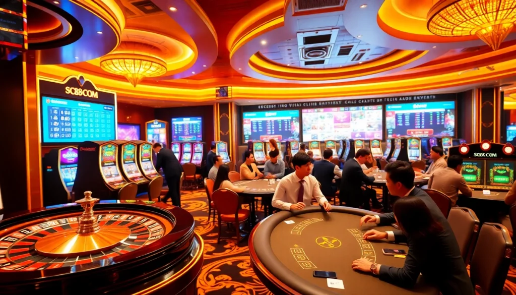 Engage in thrilling gameplay at SC88 COM's casino with vibrant slot machines and poker action.