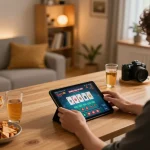 Engaged player enjoying Game bài đổi thưởng on a tablet at home, blending gaming and lifestyle.