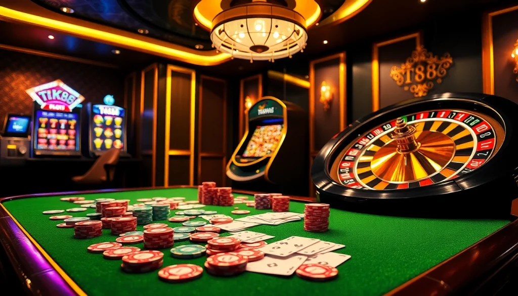 Engage in thrilling gameplay at TK88 with vibrant casino tables and exciting slot machines.