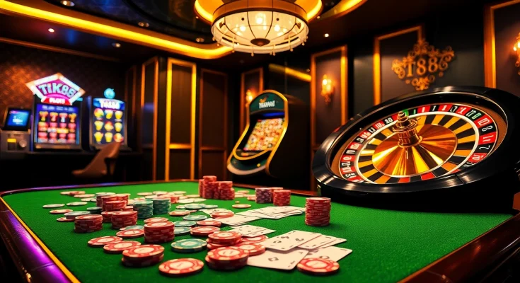 Engage in thrilling gameplay at TK88 with vibrant casino tables and exciting slot machines.