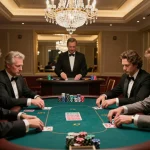 Engaged players at nhà cái 13WIN poker table, showcasing luxury and strategic gameplay atmosphere.
