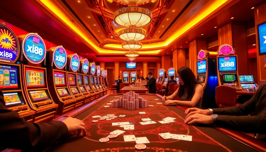 Excited players at an upscale casino table featuring xin88 branding and luxury gaming elements.