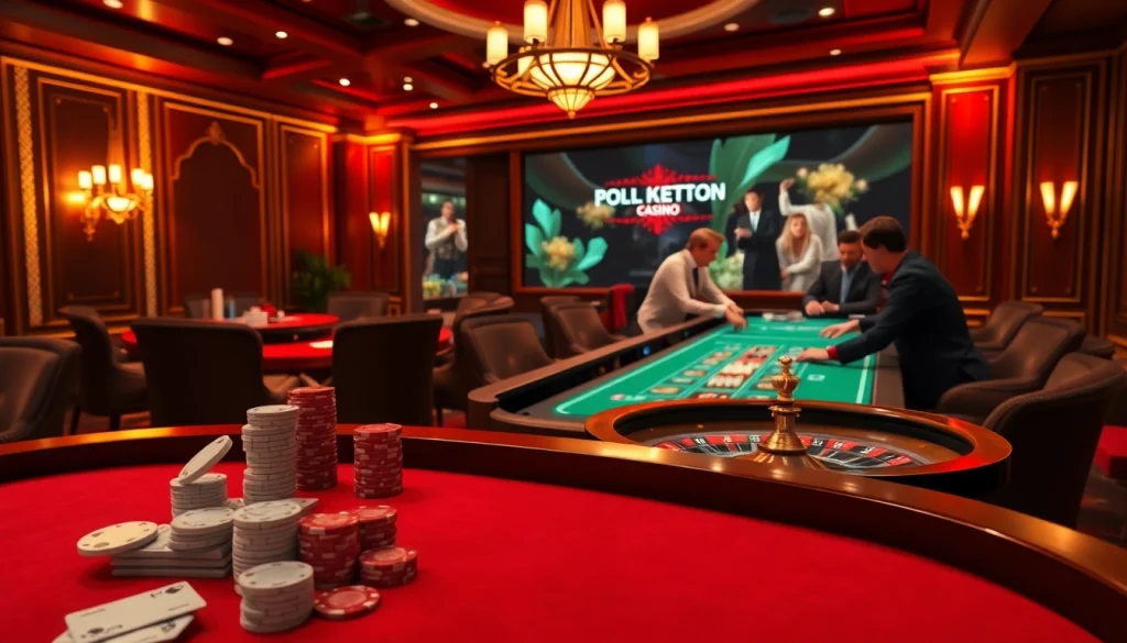 Engaging scene showcasing the luxury and excitement of https://bem88.com with poker chips and cards in a vibrant casino setting.