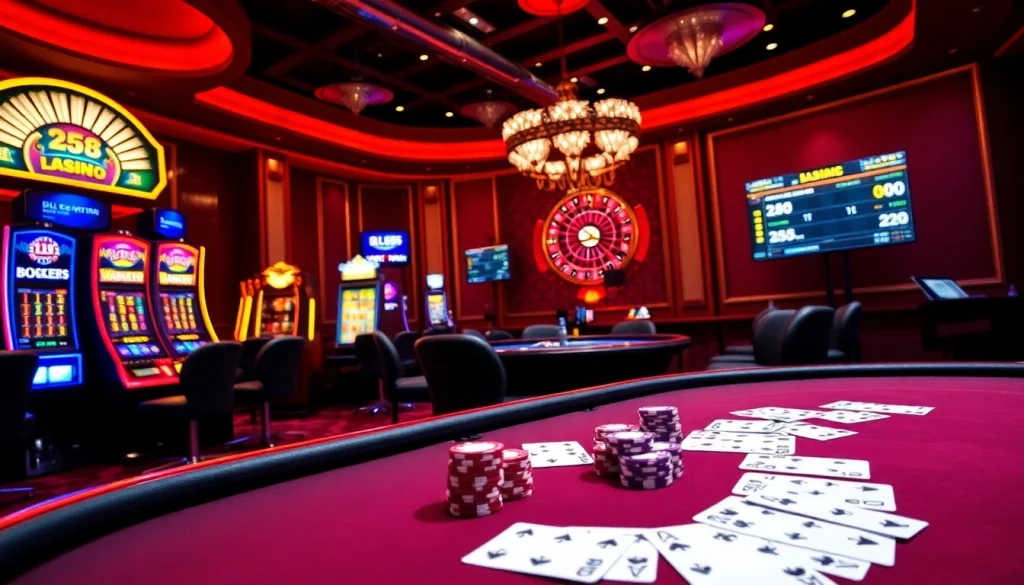 Gambling scene featuring BL555 poker table and vibrant casino atmosphere.
