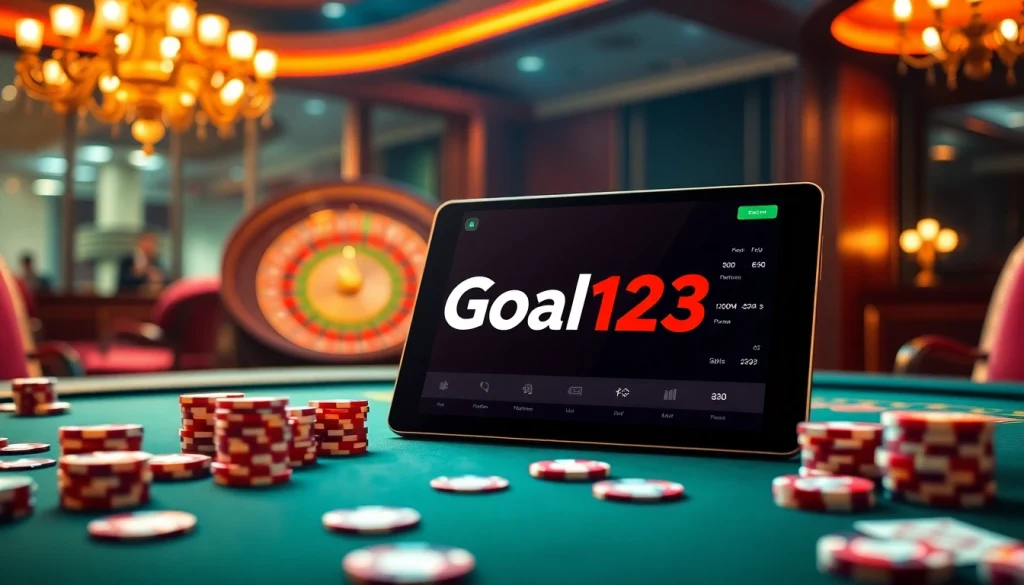 Experience high-stakes gaming with Goal123's professional poker setup featuring vibrant cards and chips.