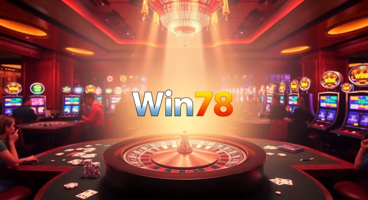 Win78 players enjoying an exciting roulette game in a glamorous casino setting.
