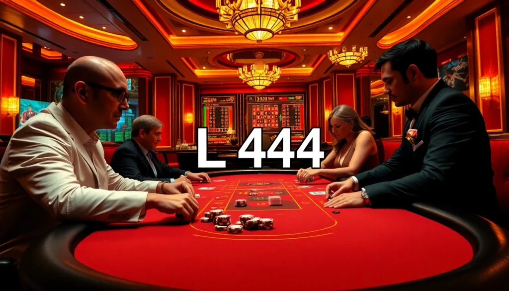 L444 players enjoying a high-stakes poker game in a luxurious casino environment.