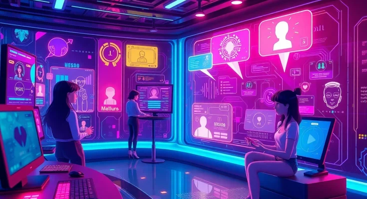 Imagining the future of nsfw ai in a vibrant digital landscape with interactive tech elements.