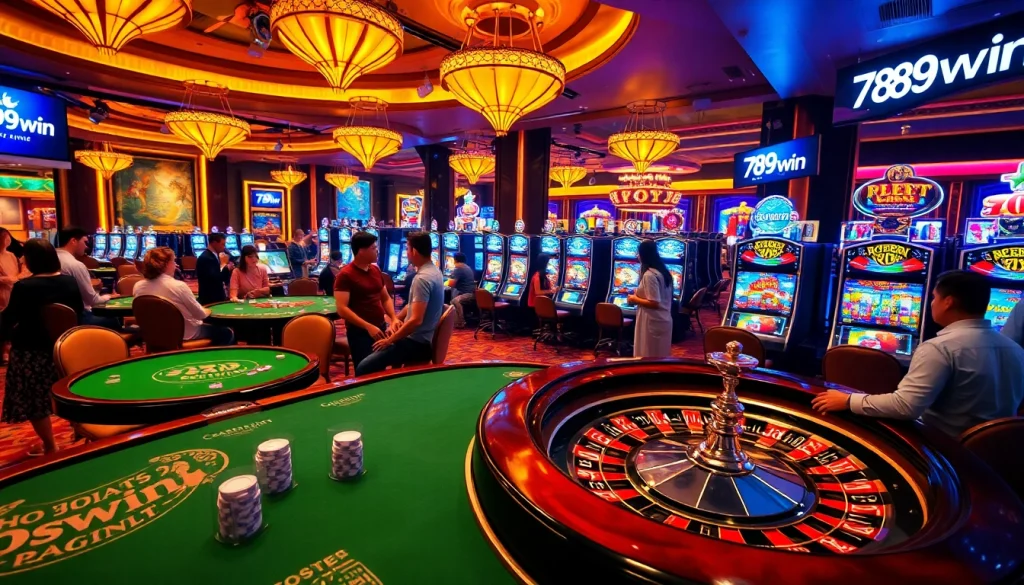 Players enjoying thrilling games at 789win casino, featuring poker, slots, and roulette.