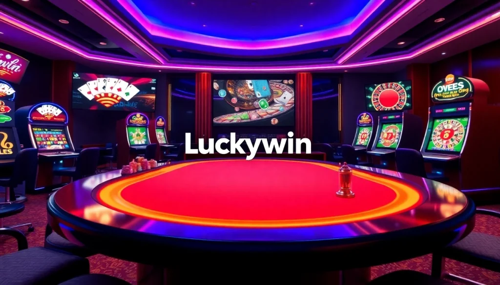 Experience the thrill of Luckywin with vibrant casino tables and exciting gaming elements.