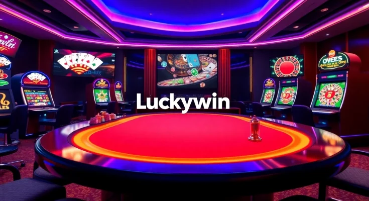 Experience the thrill of Luckywin with vibrant casino tables and exciting gaming elements.