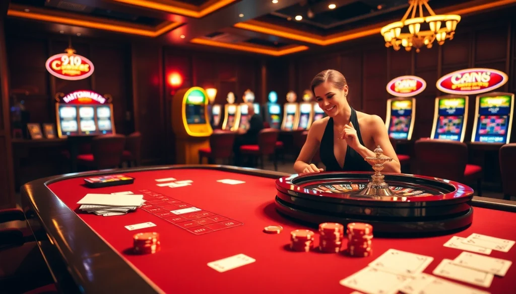 Experience the thrill of go99 with an elegant casino scene featuring luxury tables and vibrant games.
