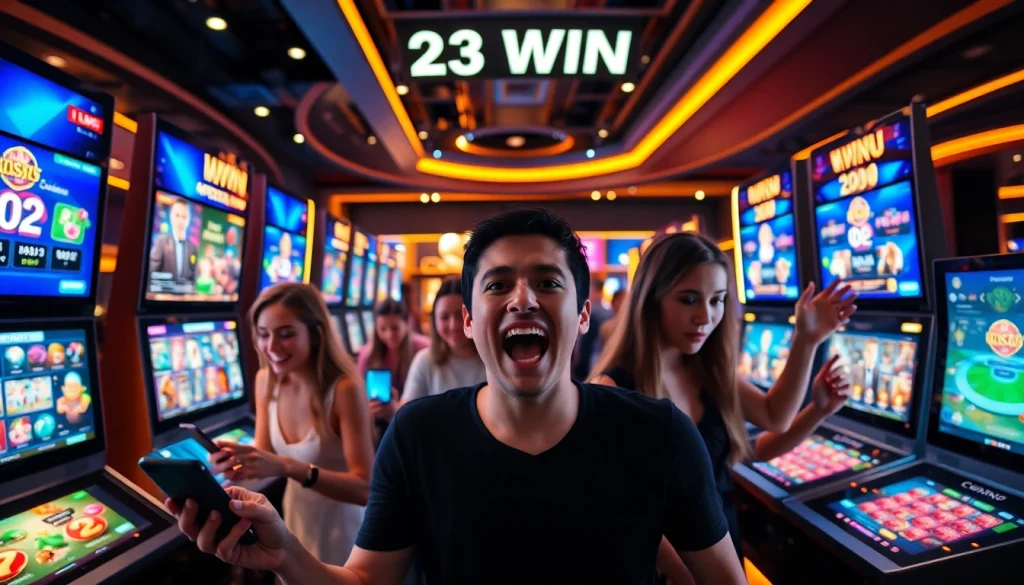 Experience the excitement of 23 WIN's online casino with a vibrant gaming interface and engaged players.