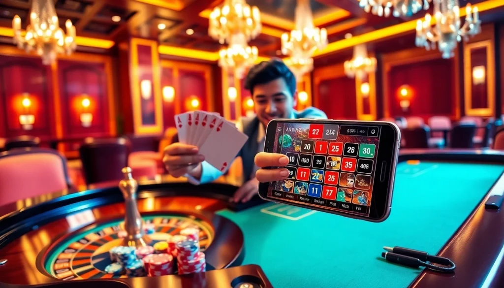 Player enjoying MV88 app experience at a luxurious casino roulette table.