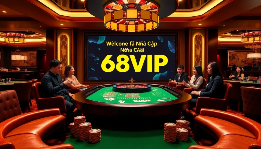 Excited gamblers engaging at the game table featuring Đăng Nhập Nhà Cái 68VIP for a thrilling casino experience.