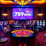 Players enjoying excitement at a vibrant 789win casino with elegant tables and bright slot machines.