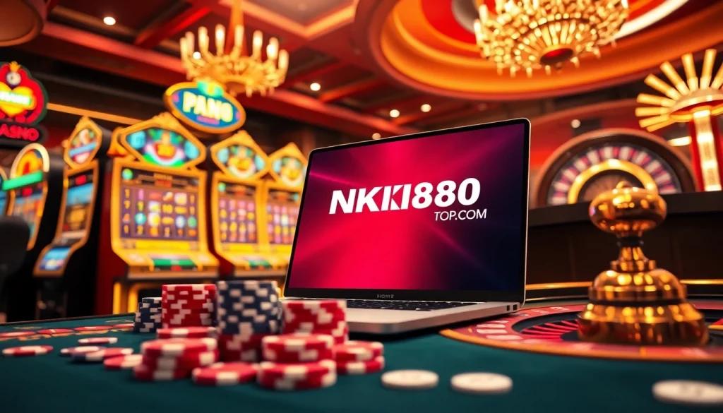 Engaging gamblers on https://nk88top.com/ with a sleek online betting interface and vibrant casino elements.