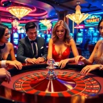 Thrilled players place bets at a THABET roulette table, showcasing luxury and excitement in a casino.