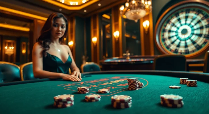 Engaging view of a baccarat table at https://888vi.com.co/ with stunning dealer and poker chips.