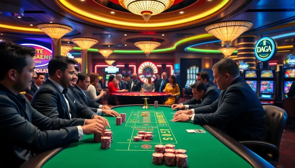 DAGA gaming table with vibrant chips and players enjoying a thrilling poker game.