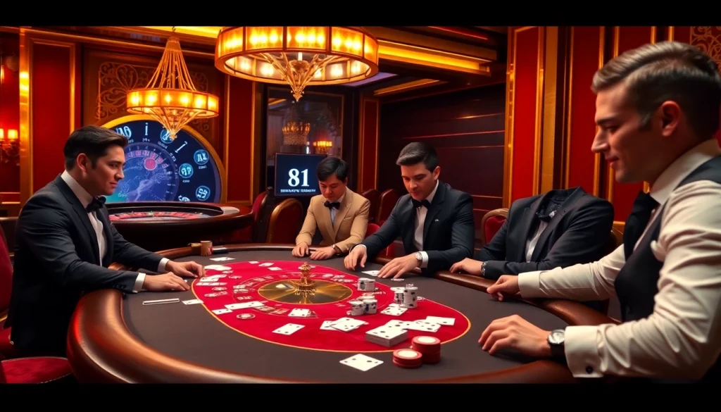 Players engaging in a thrilling poker game at MM88 casino with colorful chips and cards.