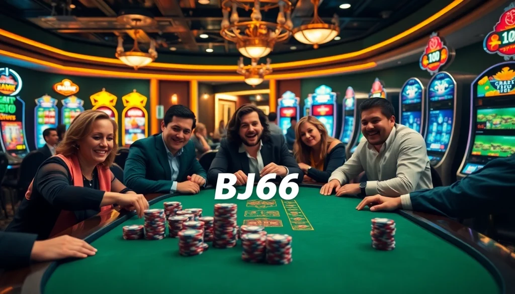 Casino players engage in intense blackjack at BJ66, showcasing excitement and strategy.