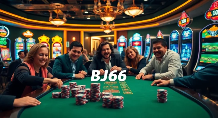 Casino players engage in intense blackjack at BJ66, showcasing excitement and strategy.