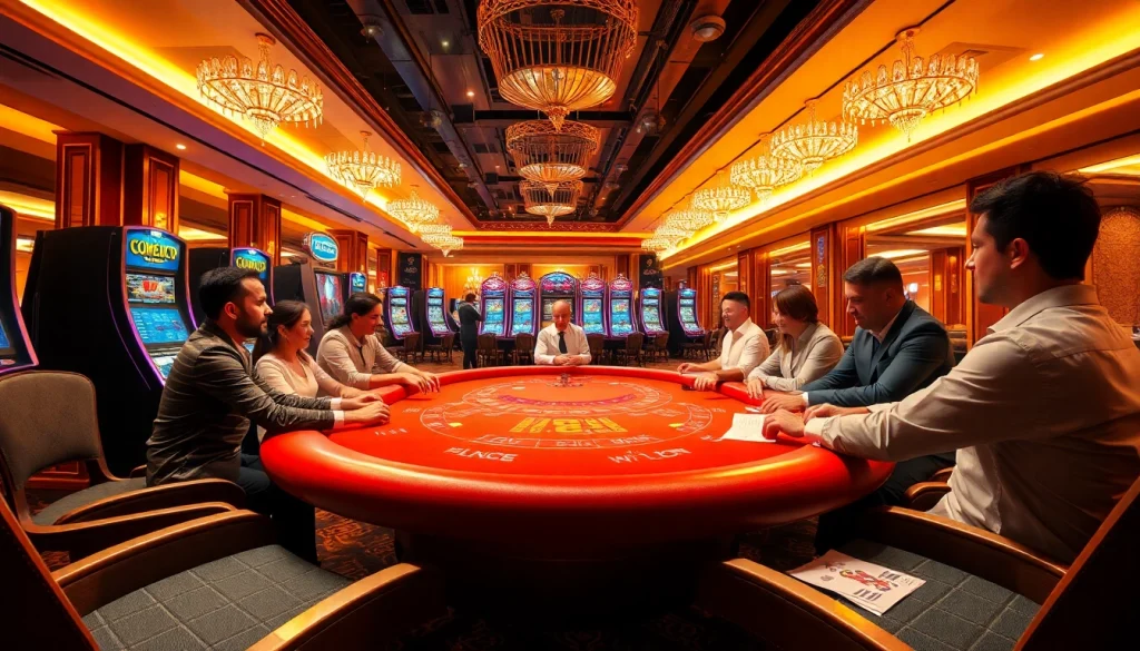 Players enjoying a thrilling moment at lv88 casino table with vibrant poker chips.