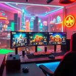 Engaging online gaming environment showcasing nk88 with vibrant visuals and tech elements.