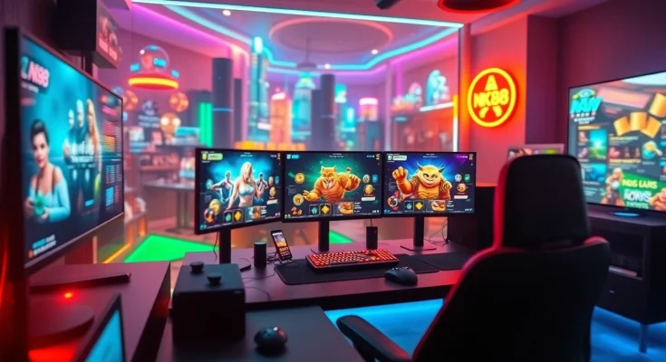 Engaging online gaming environment showcasing nk88 with vibrant visuals and tech elements.