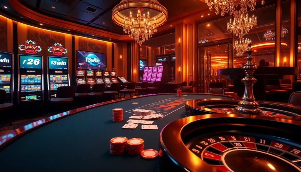 Experience the excitement of online gambling at 13win.com with a luxurious casino ambiance and sleek design.