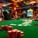 Immersive casino experience at https://nohu90vn2.com/ featuring poker table and vibrant slot machines.