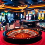 Engage in thrilling gameplay at 33WIN's luxurious casino with vibrant tables and poker chips.