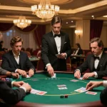 LV88 VIP gaming experience with players in a high-stakes poker game under elegant lighting.