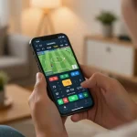 Engaged in sports betting through vin88lk mobile app, focusing on live odds and strategy at home.
